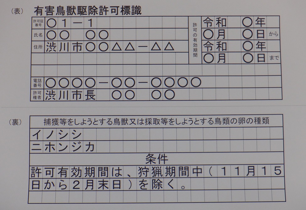 わな許可表示板